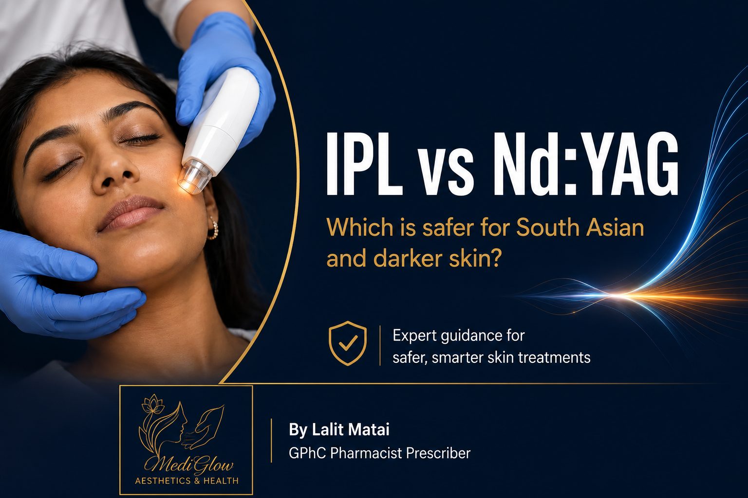 laser skin treatment being performed on a patient with South Asian skin tone mediglow