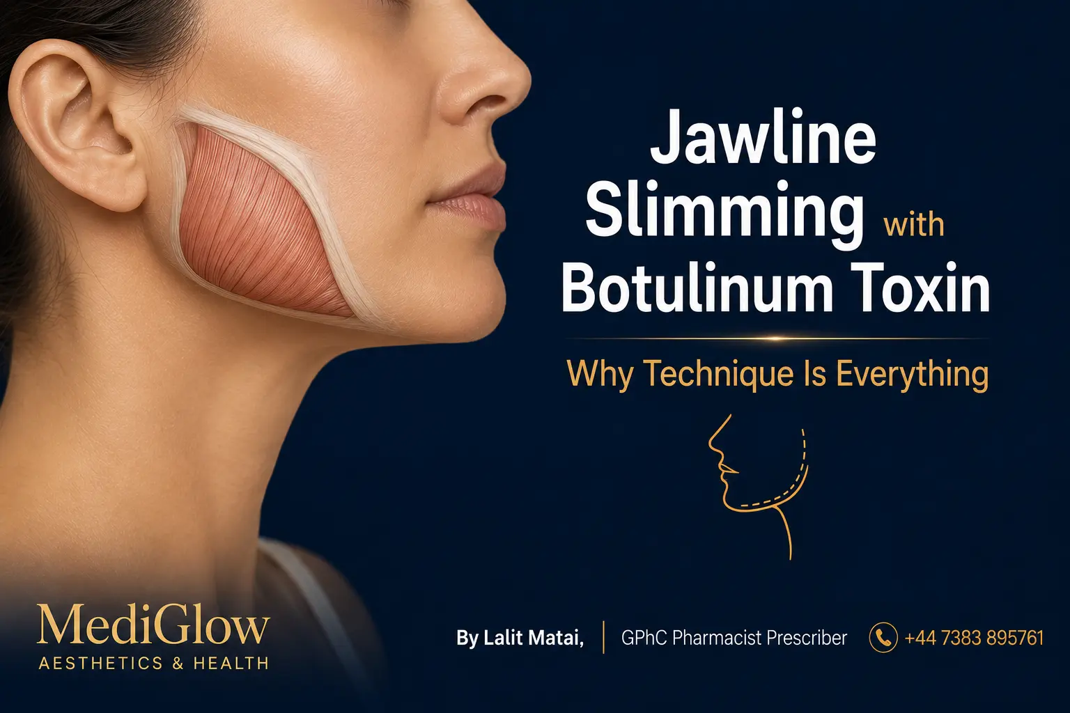 Masseter botulinum toxin jawline slimming technique explained by GPhC pharmacist prescriber at MediGlow Aesthetics, Thornliebank Glasgow